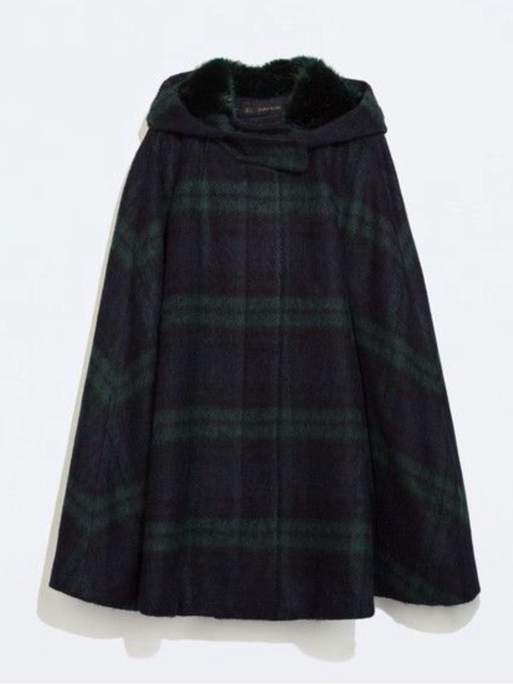 Zara Dark Green and Black Plaid Hooded Cape